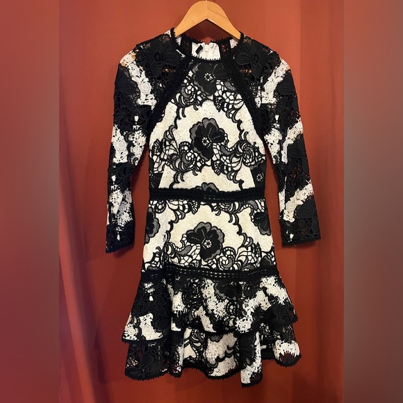 black and white lace dress short Lace Mini Dress with Mesh Cold Shoulders in Gothic Style